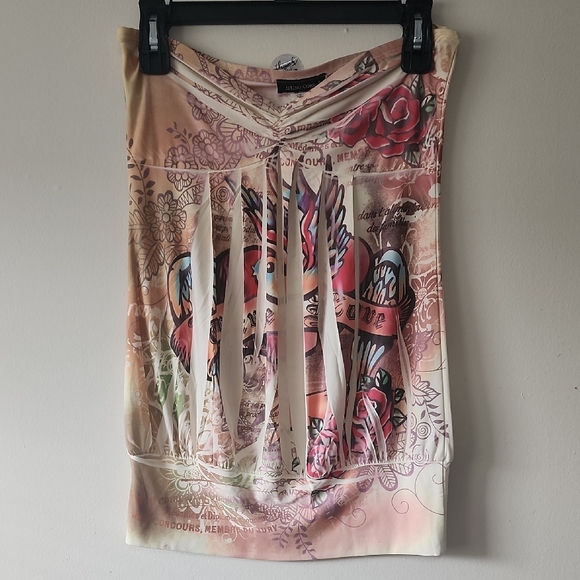 UNO CARE SIZE M. Cream Mini Pencil Tank Top with Cut Out for Resort Wear - Picture 1 of 7